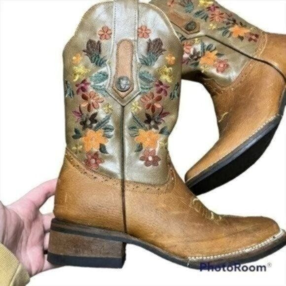 Verthali Cowboy Western Boot Womens Floral Embroidered Size 6.5 Square Toe - Picture 2 of 12